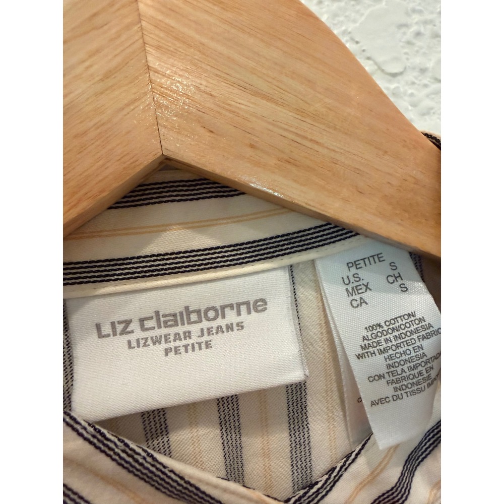 Vintage Liz Claiborne Striped Mandarin Collar Cotton Shirt PS 90's Academia - Picture 6 of 12